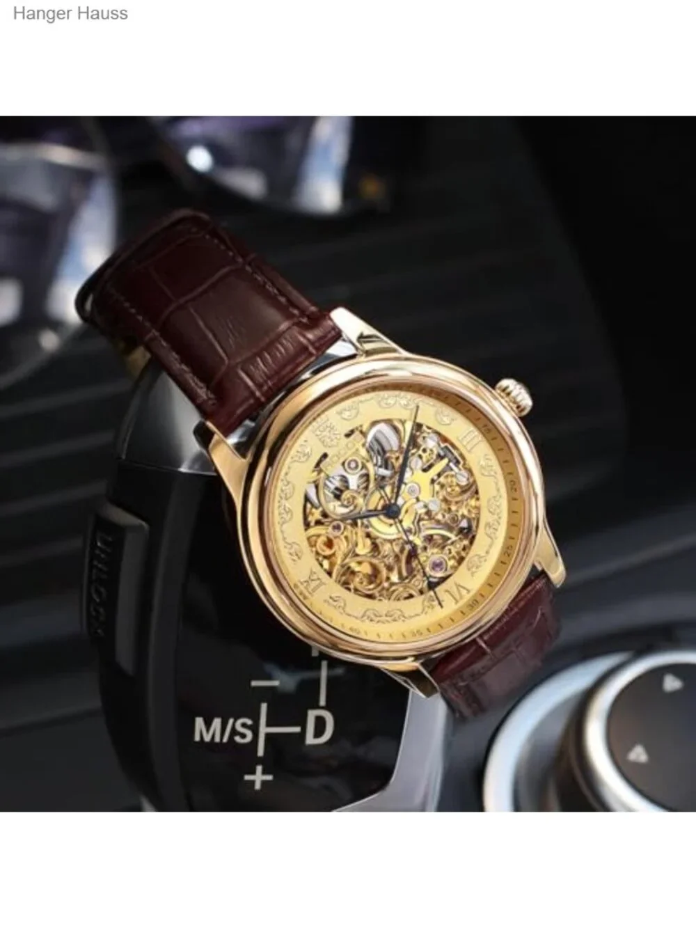 Luxury Gold Skeleton Dial Automatic Mechanical Watch for Men, Self-Winding